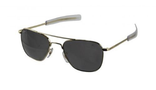 AO Eyewear American Optical - Original Pilot Aviator Sunglasses with Bayonet Temple and Gold Frame, Calobar Green Glass Lens