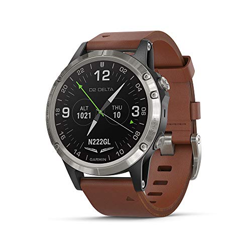 Garmin D2 Delta, GPS Pilot Watch, Includes Smartwatch features, Heart Rate and Music, Titanium with Brown Leather Band