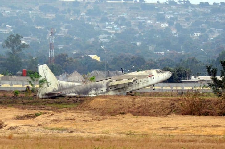 An abandoned Antonov An 8 S9 DAJ aeroplane at Maya Maya Airport in Brazzaville Republic of Congo