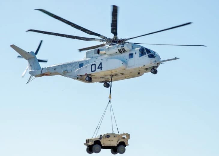 CH 53K King Stallion lifts a Joint Light Tactical Vehicle