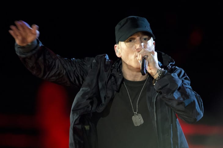 Eminem performing in The Concert for Valor. 2014