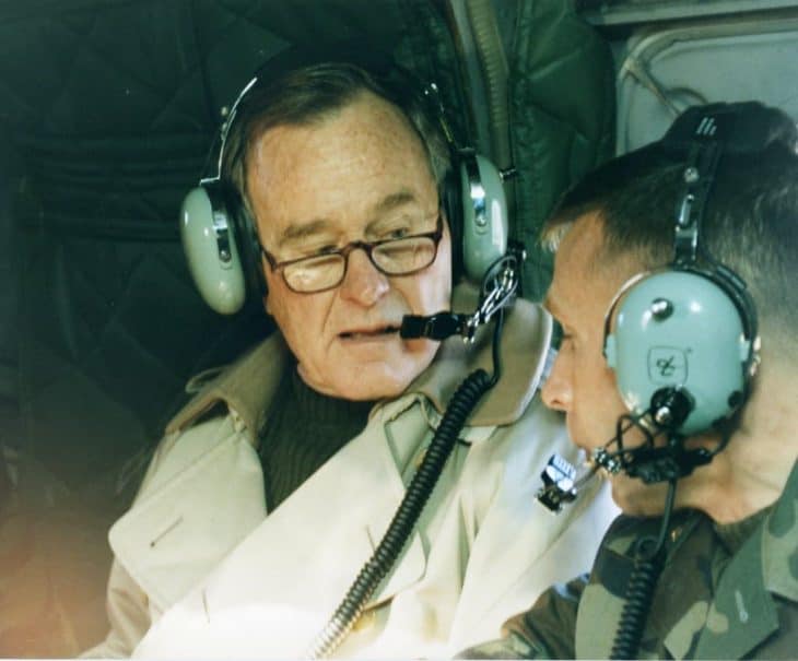 george h.w. bush wearing aviation headset