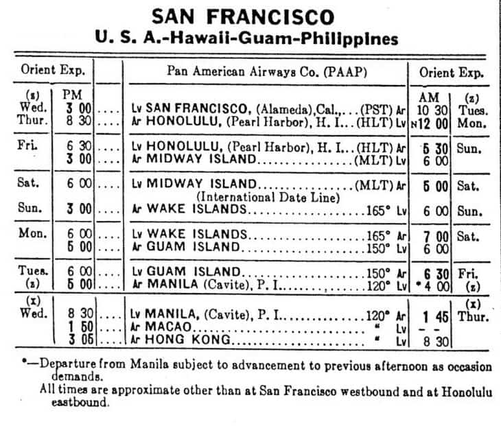 San Francisco Manila Hong Kong Clipper Schedule